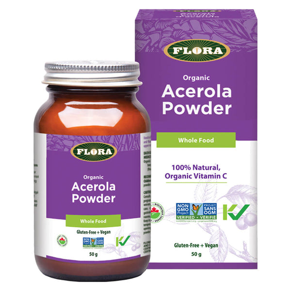 Box & Bottle of Organic Acerola Powder 50 Grams