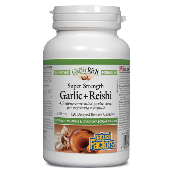 Bottle of GarlicRich® Super Strength Garlic + Reishi 120 Delayed-Release Capsules