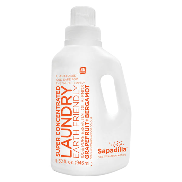 Bottle of Sapadilla Laundry Liquid Grapefruit + Bergamot 32 Ounces 946 Milliliters | Optimum Health Vitamins, Canada