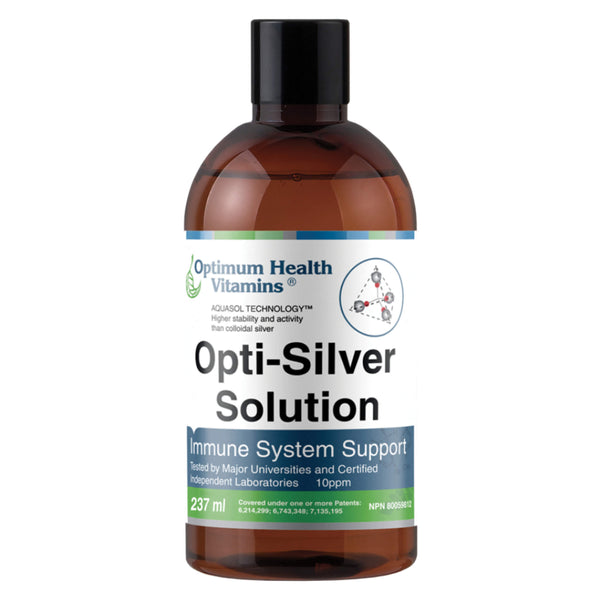 Bottle of Optimum Health Vitamins Opti-Silver Solution 237 Milliliters