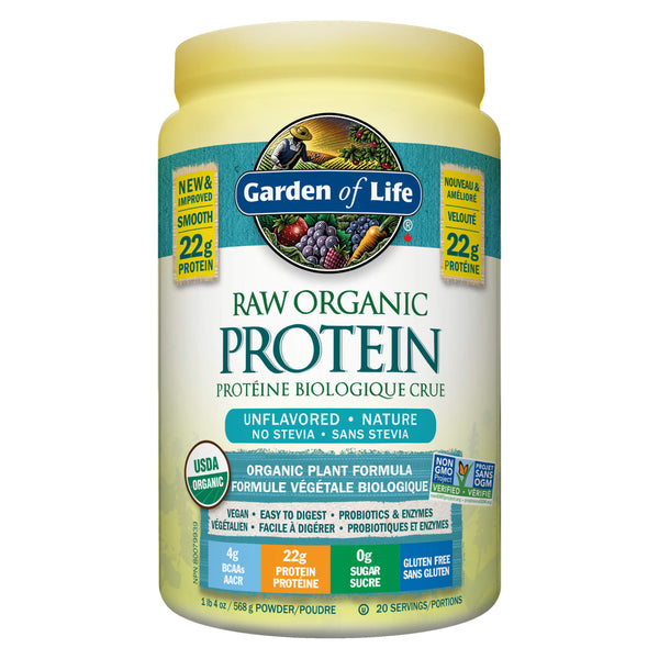 Container of Garden of Life Raw Organic Protein Unflavoured 568 Grams