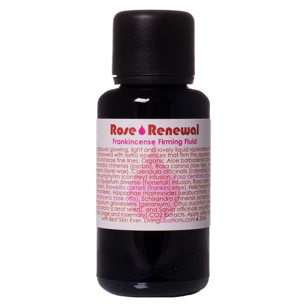 Bottle of Living Libations Rose Renewal + Frankincense Firming Fluid 30 Milliliters