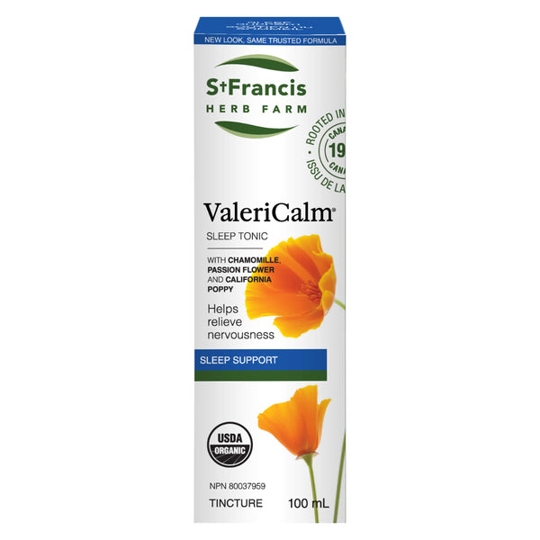 Box of St. Francis Herb Farm ValeriCalm Sleep Tonic Tincture 100 Milliliters