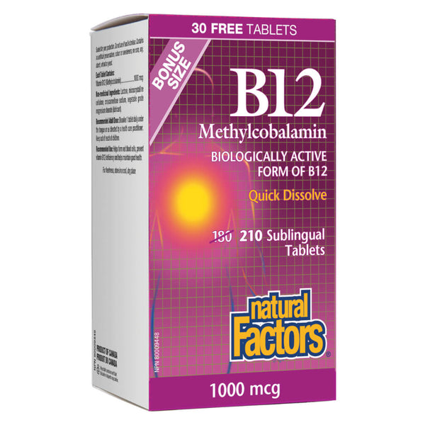 B-12 Methylcobalamin 1000 mcg 210 Sublingual Tablets Bonus Size
